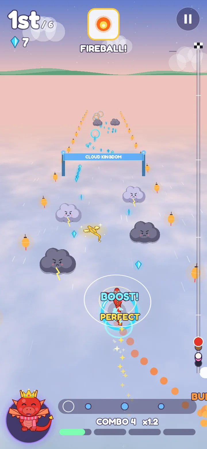 A Beatwing race over the clouds, with a Boost and a Perfect flap
